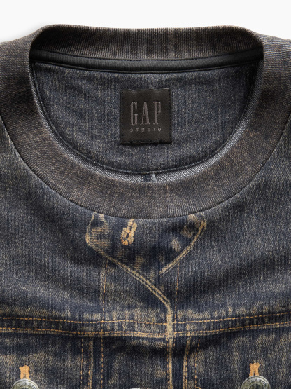 GapStudio Printed Denim Terry Dress - Dark denim