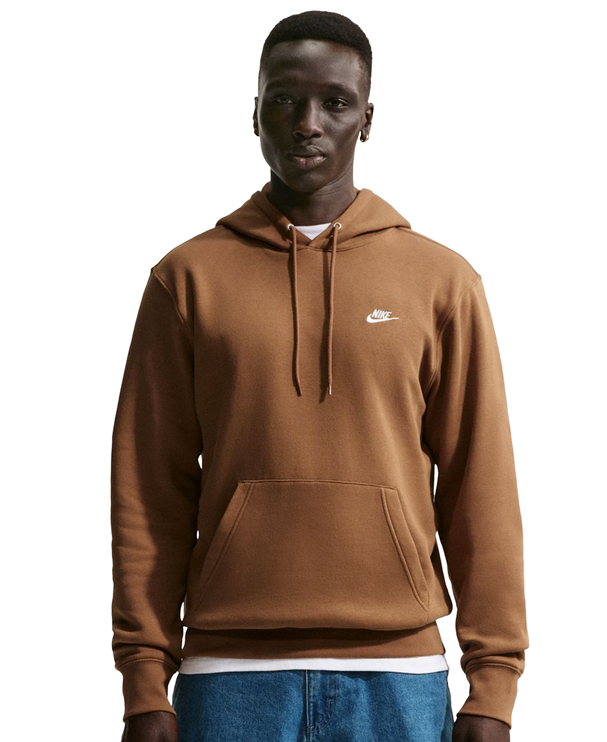 Nike Men's Club Pullover Fleece Hoodie Logo - Ale Brown/White