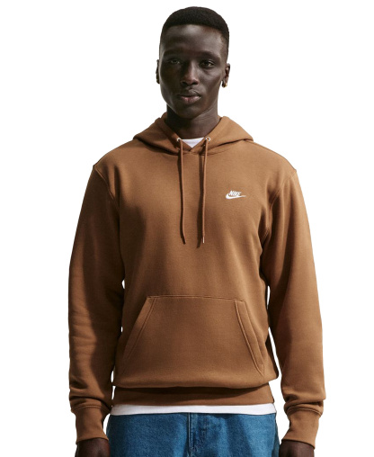 Nike Men's Club Pullover Fleece Hoodie Logo - Ale Brown/White