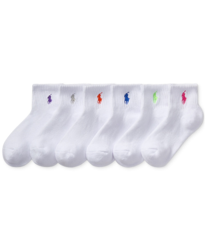Polo Ralph Lauren Girls' 4-11 Sport Quarter Socks, 6-Pack - White