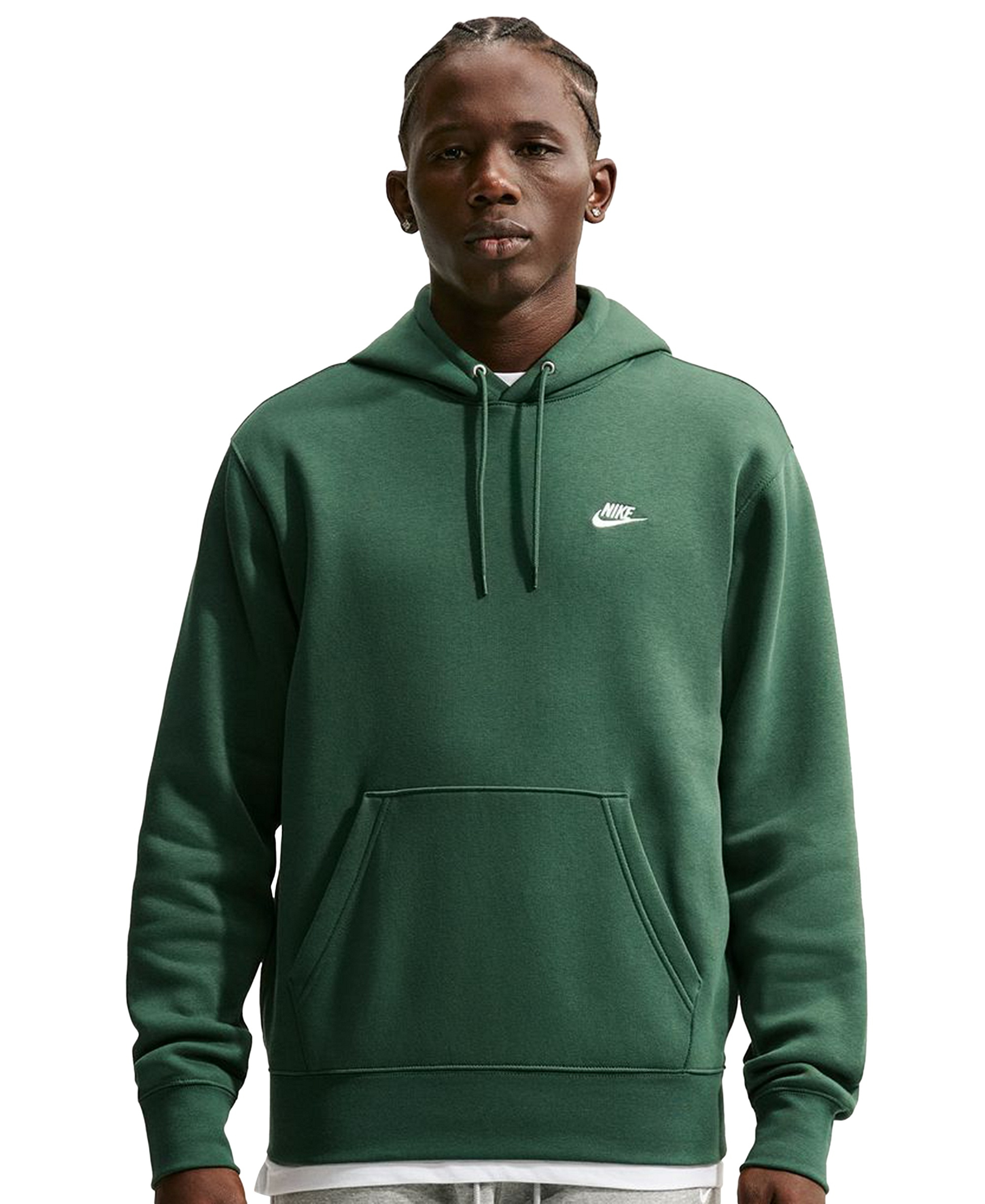 Nike Men's Club Pullover Fleece Hoodie Logo - Fir/White