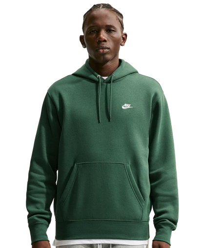 Nike Men's Club Pullover Fleece Hoodie Logo - Fir/White
