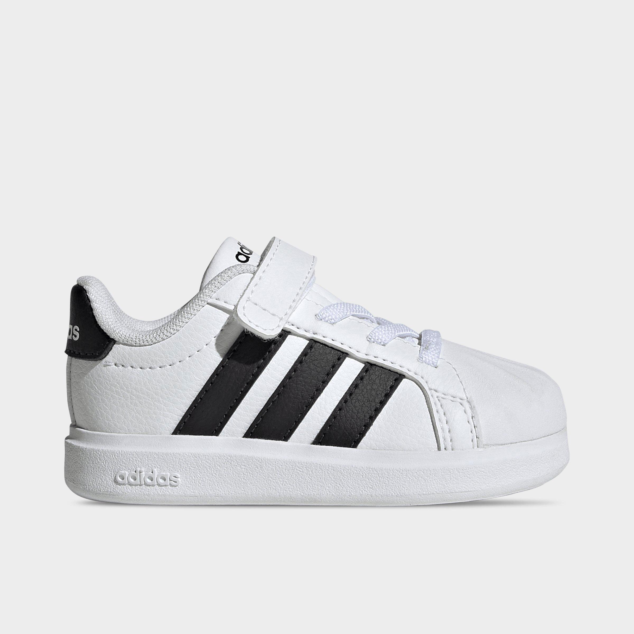 Kids' Toddler adidas Streettalk Hook-And-Loop Stretch Lace Casual Shoes - Footwear White/Core Black - Left shoe facing left. Outside of the shoe.