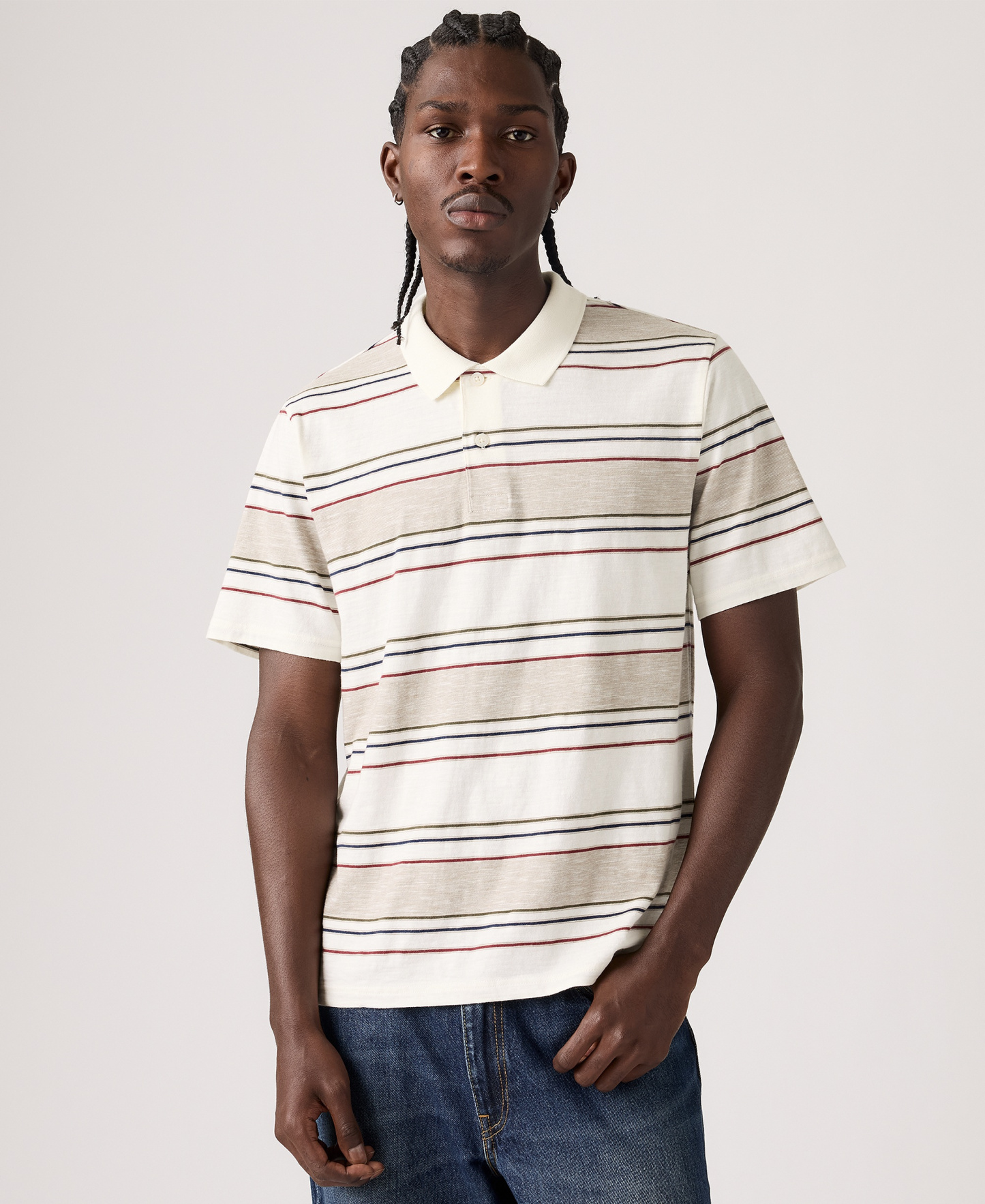 Levi's Men's Merritt Striped Collared Polo Shirt - Cream/Beige