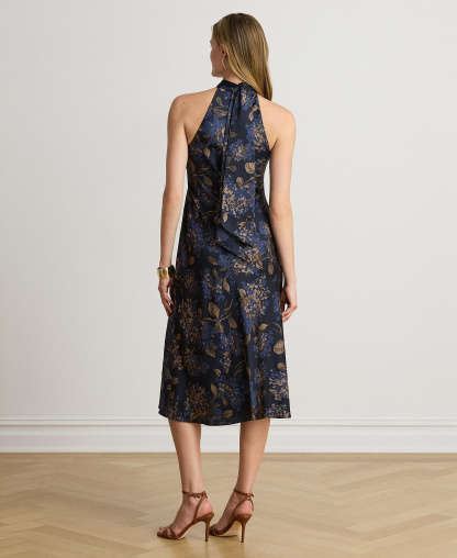 Lauren Ralph Lauren Women's Floral Tie-Neck Halter Cocktail Dress - Navy multi