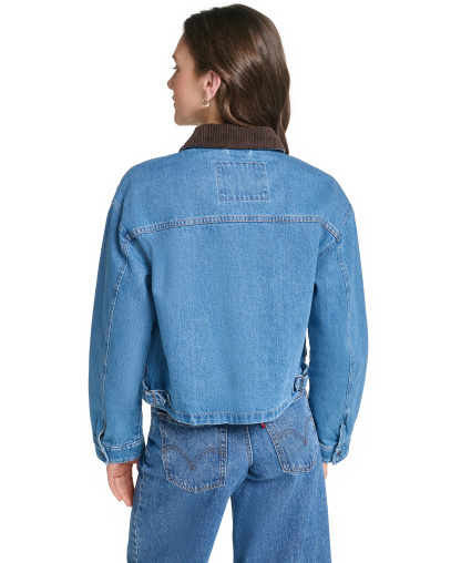 Levi's Women's Cropped Cotton Corduroy-Collar Barn Jacket - Med Wash D