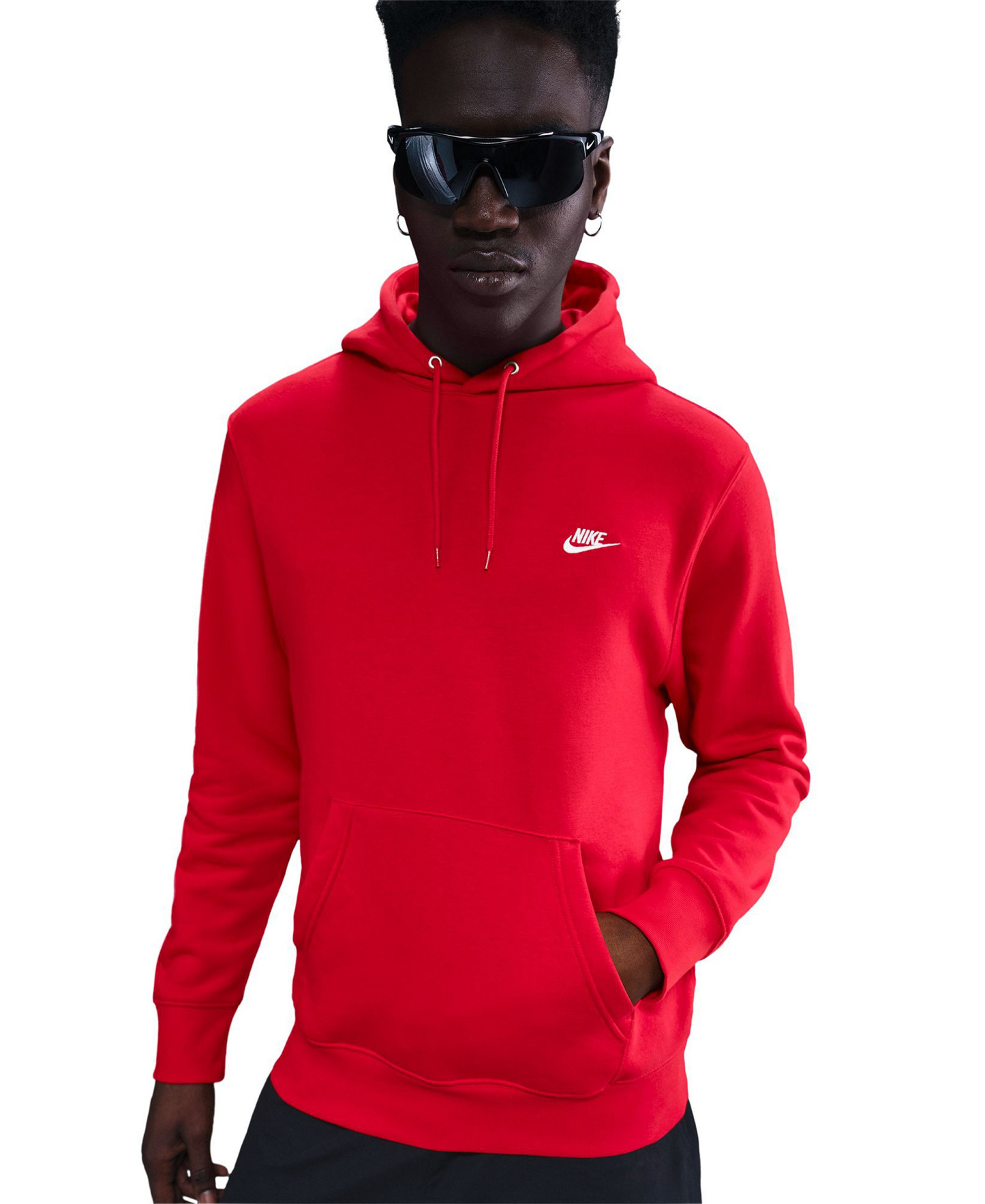 Nike Men's Club Pullover Fleece Hoodie Logo - University Red/White