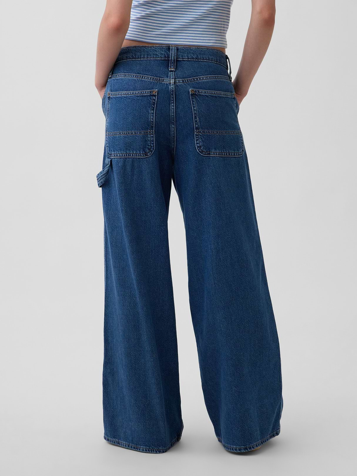 Mid Rise Denim Stripe Baggy Jeans - Dark indigo