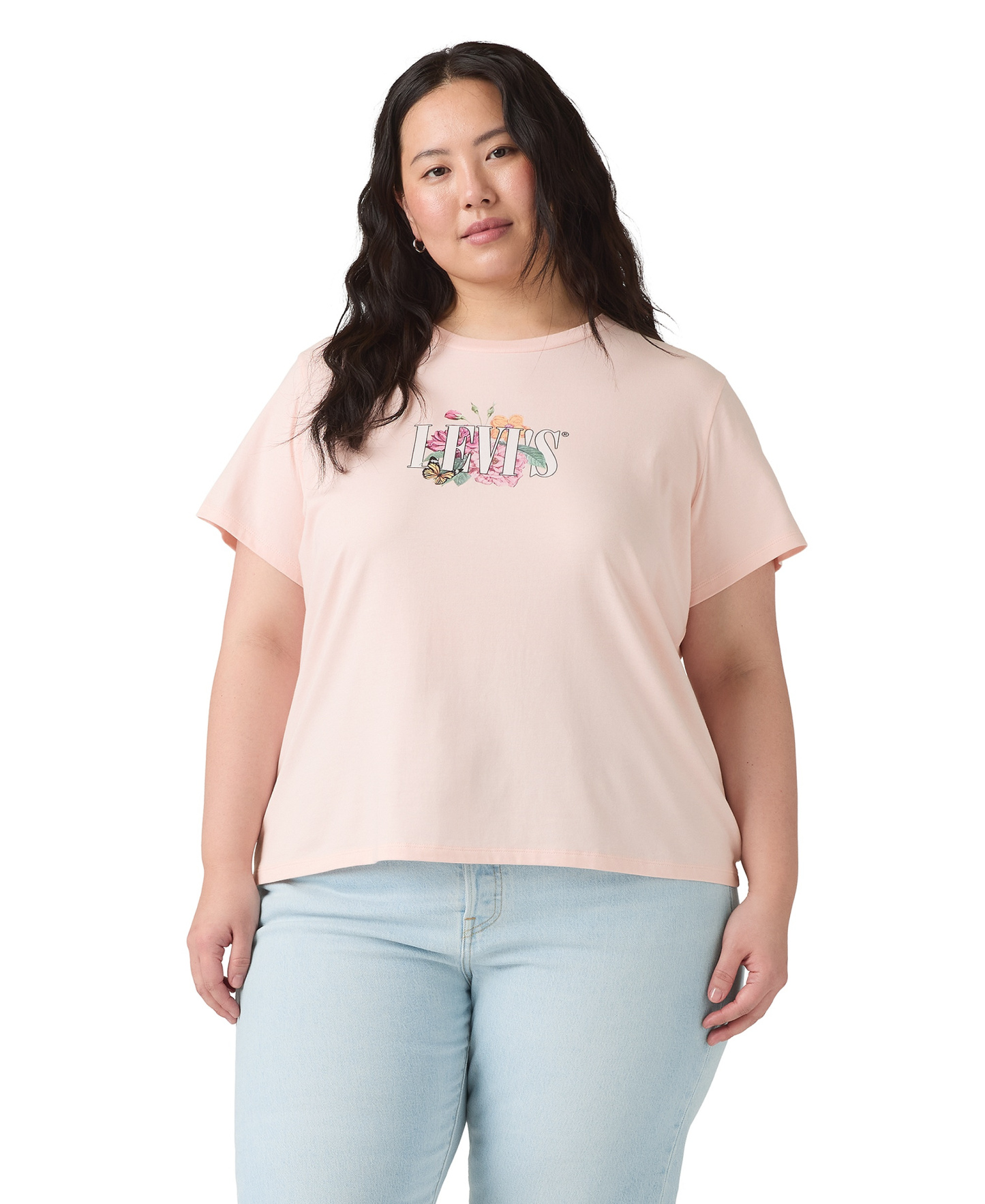 Levi's Trendy Plus Size Perfect Logo Cotton T-Shirt - Pl Botanical Rose Serif Mangano Calcite