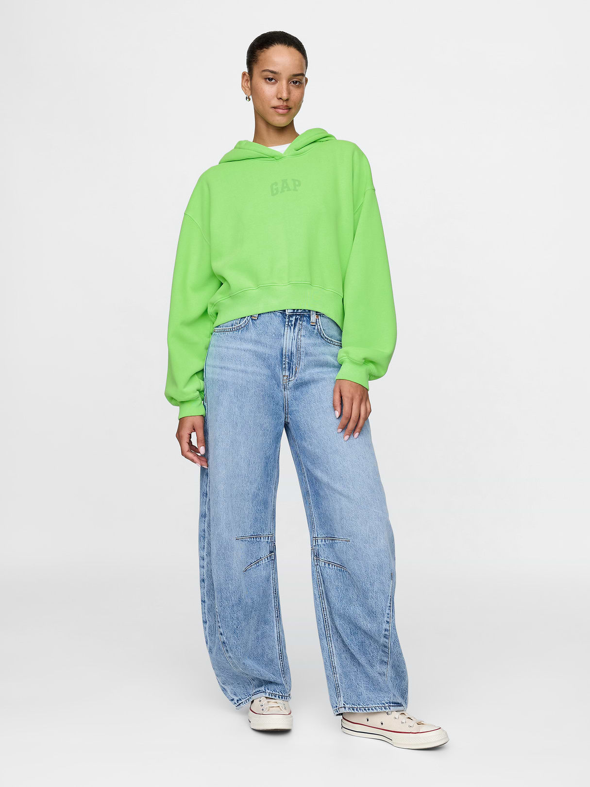 VintageSoft Crop Logo Hoodie - Jasmine green