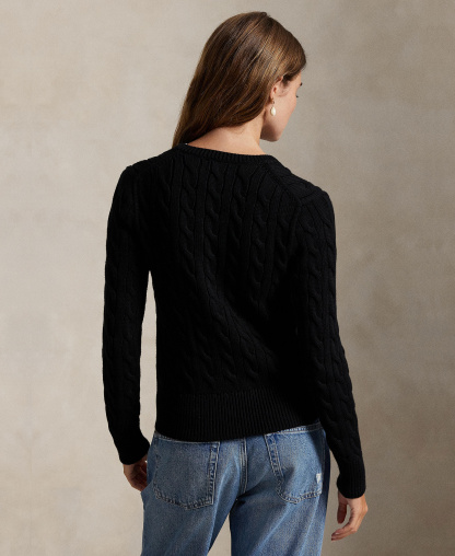 Polo Ralph Lauren Women's Cable-Knit Cotton Crewneck Cardigan Sweater - Polo Black