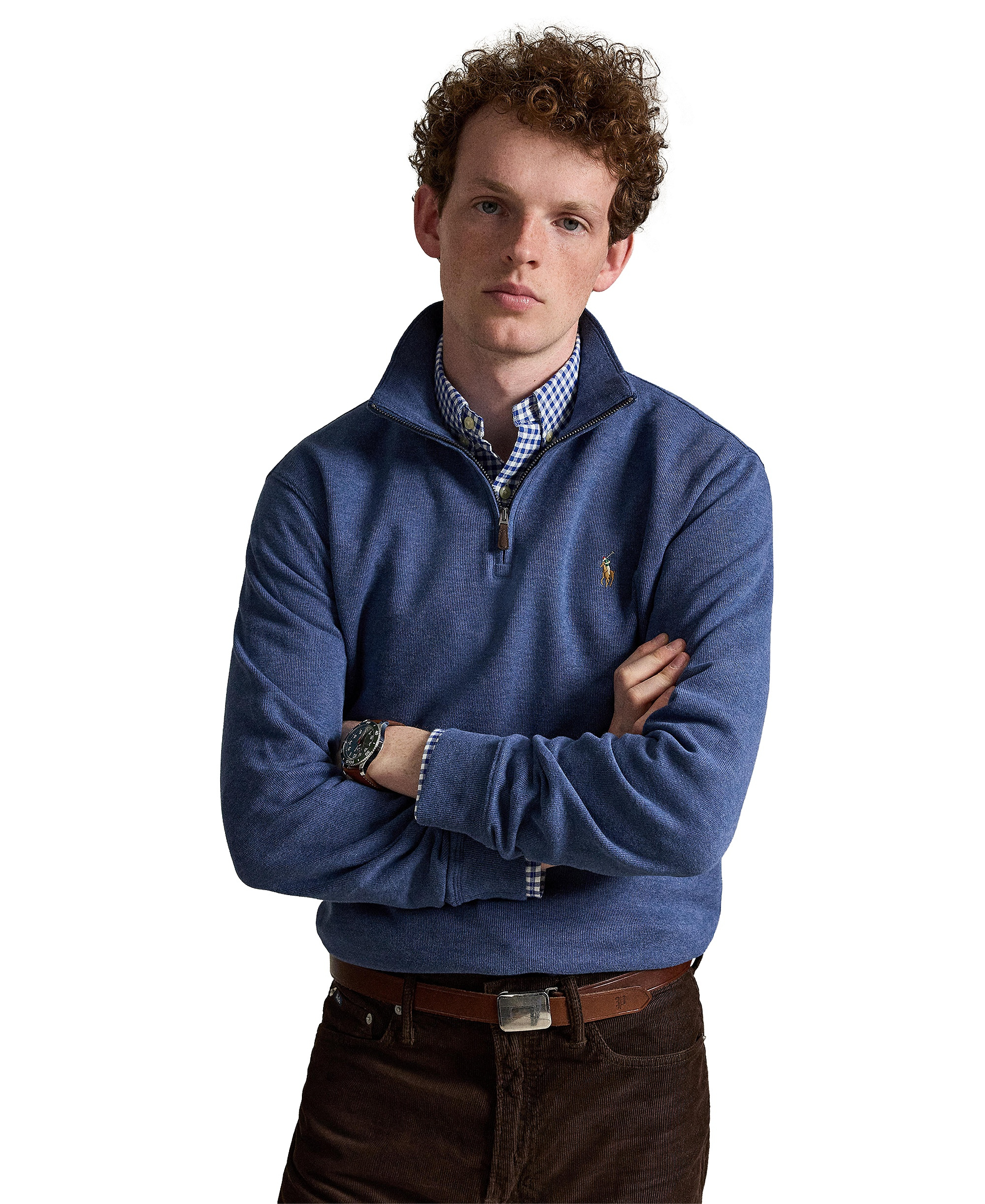 Polo Ralph Lauren Men's Estate-Rib Cotton Quarter-Zip Sweater - Derby Blue Heather