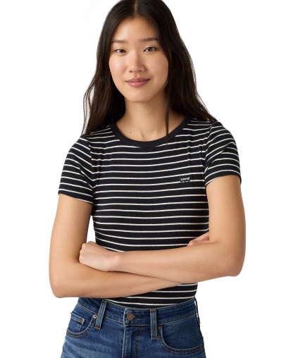 Levi's Women's Hayes Slim-Fit Short-Sleeve Crewneck T-Shirt - Gemini Stripe Anthracite Night