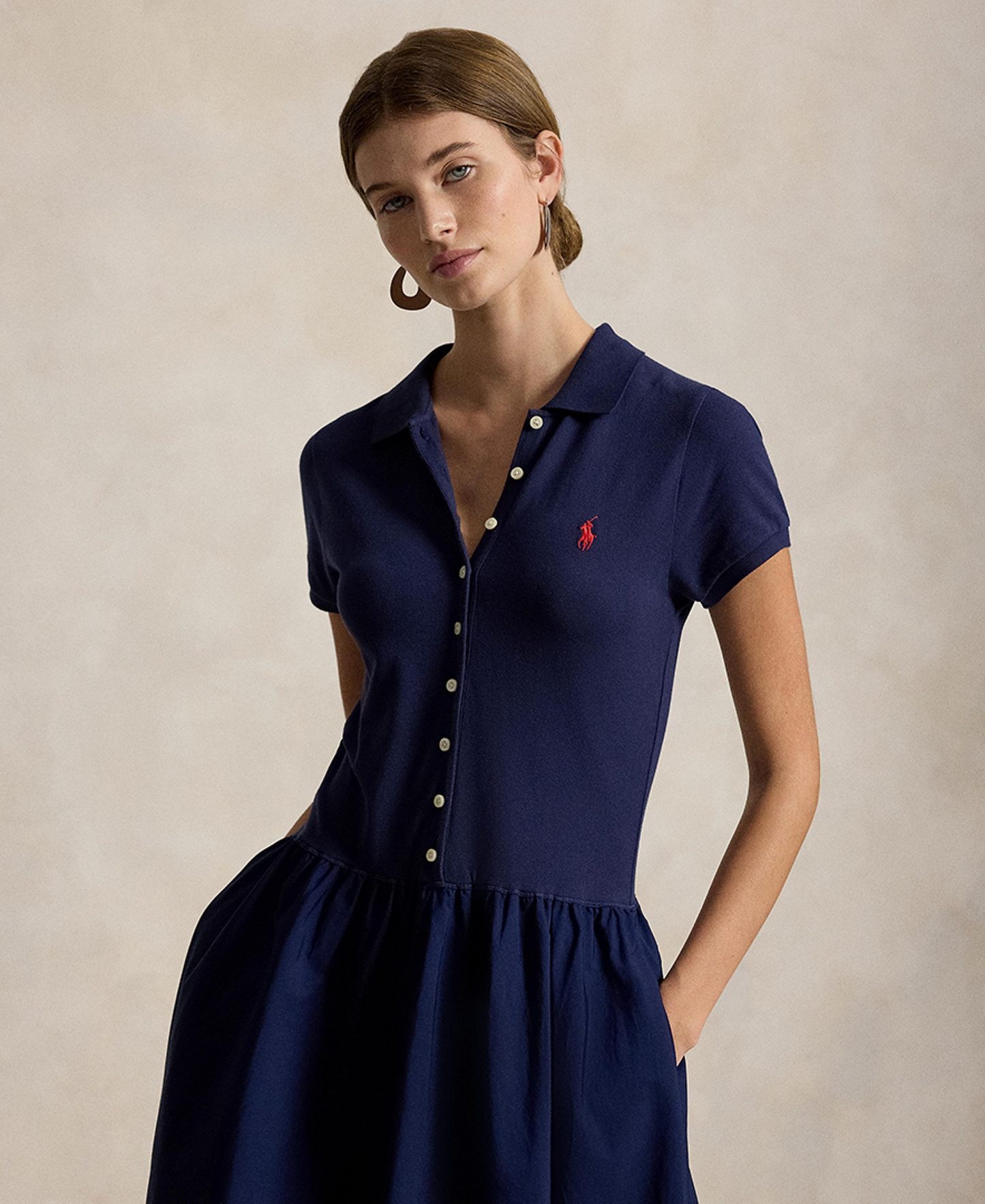 Polo Ralph Lauren Women's Hybrid Mesh Polo Collar A-Line Dress - Newport Navy