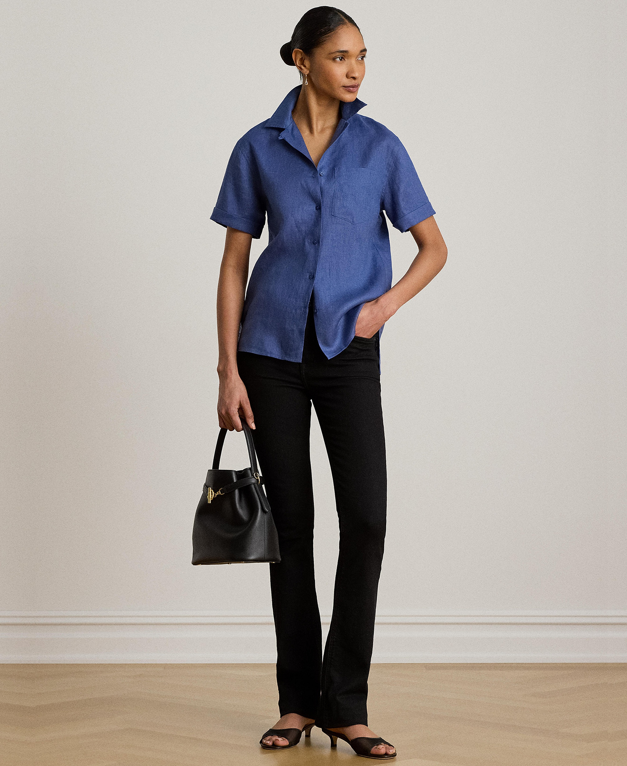 Lauren Ralph Lauren Women's Linen Short-Sleeve Camp Shirt - Inky Blue