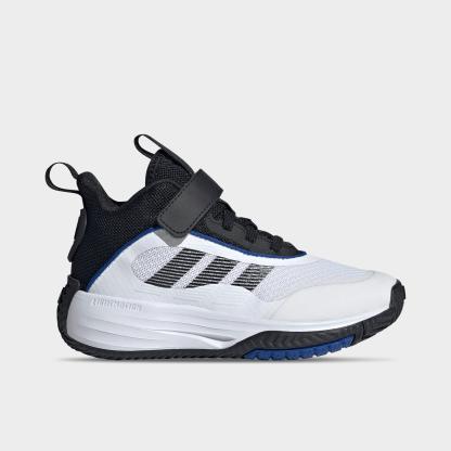 Big Kids' adidas Own The Game 3 Basketball Shoes - Footwear White/Core Black - Left shoe facing left. Outside of the shoe.