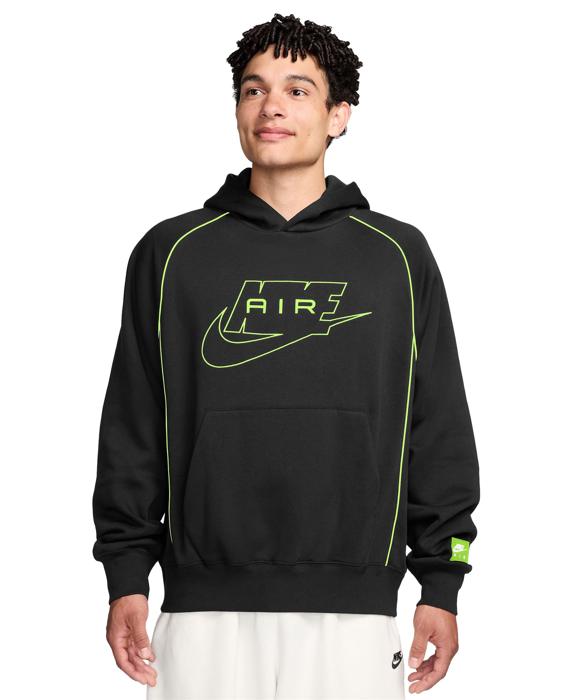 Nike Men's Air Fleece Pullover Hoodie - Black/Volt
