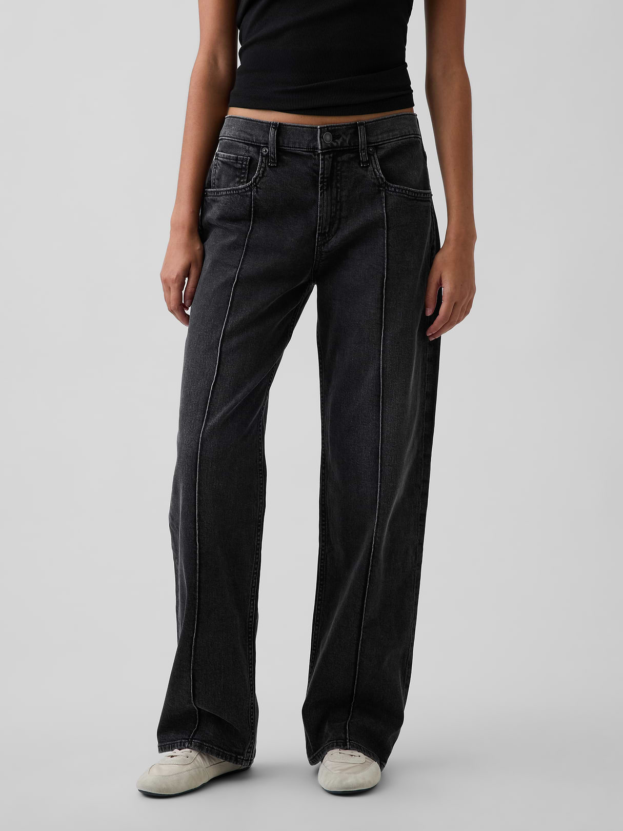 Low Rise Lace-Up '90s Loose Jeans - Black