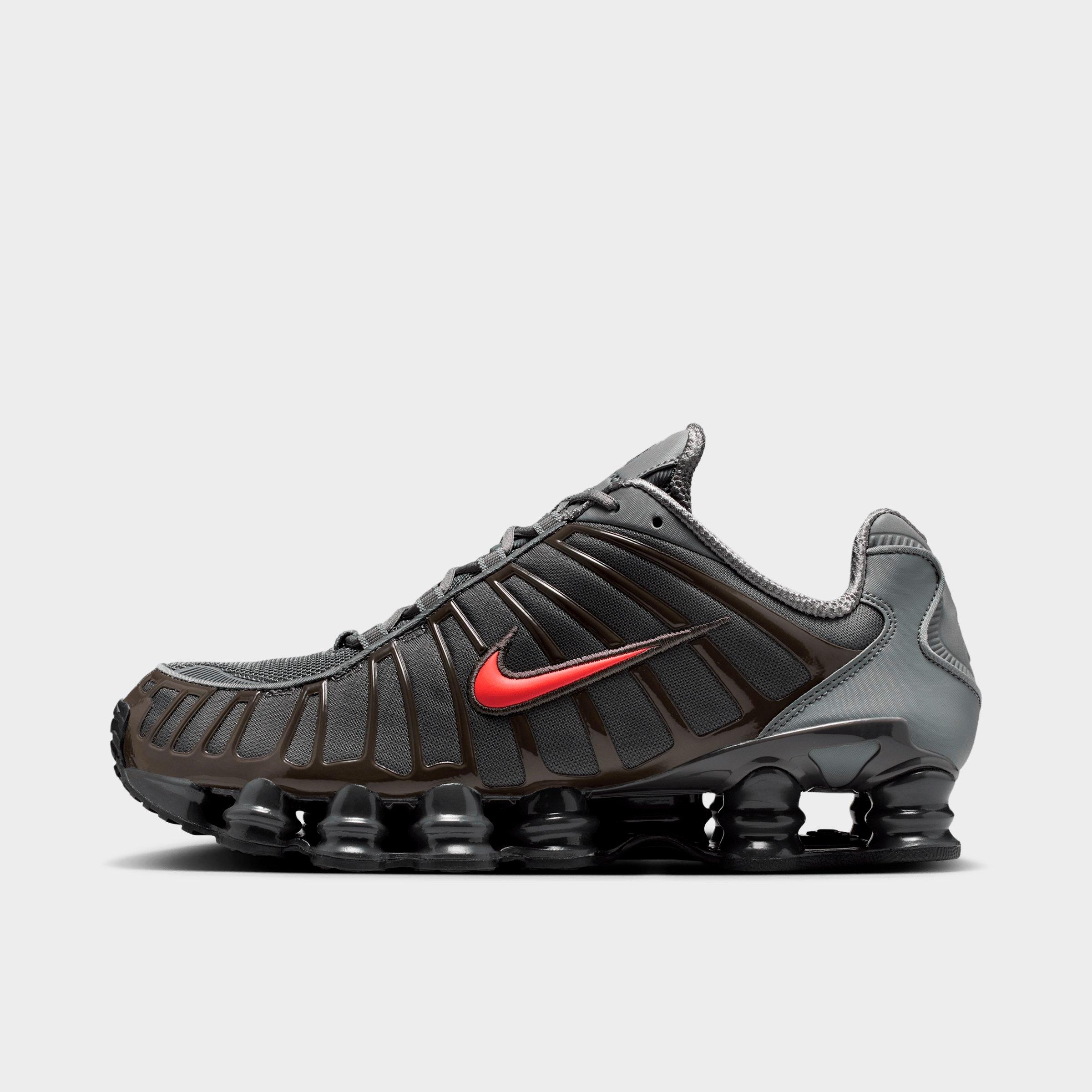 Men's Nithtke Shox TL Casual Shoes - Part 1 - Smoke Grey/Medium Ash/Anthracite/Bright Crimson - Left shoe facing left. Outside of the shoe.