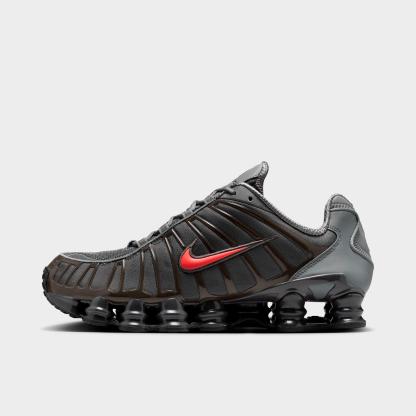 Men's Nithtke Shox TL Casual Shoes - Part 1 - Smoke Grey/Medium Ash/Anthracite/Bright Crimson - Left shoe facing left. Outside of the shoe.