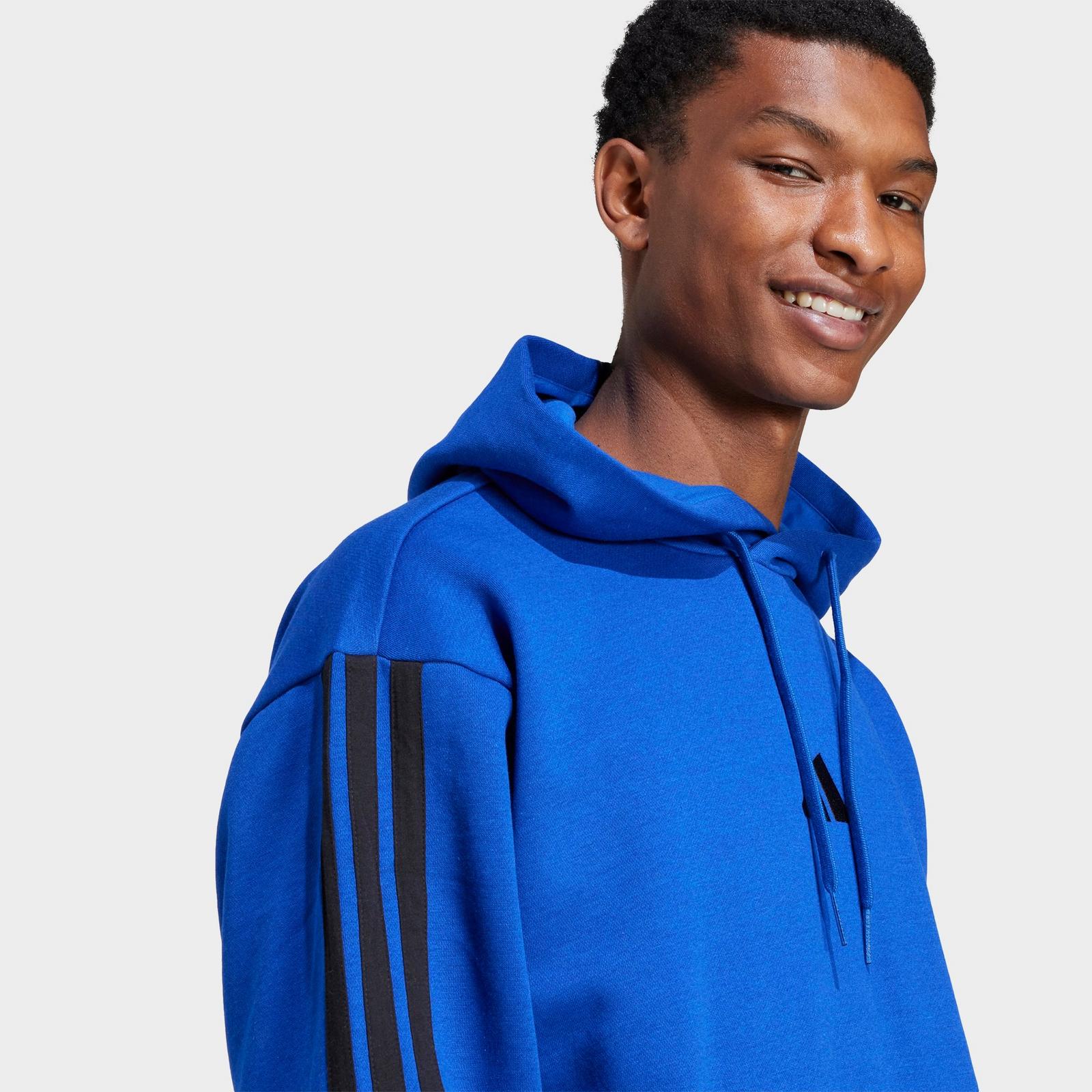 Men's adidas Essentials 3-Stripes Fleece Pullover Hoodie - Royal Blue/Black - view 4