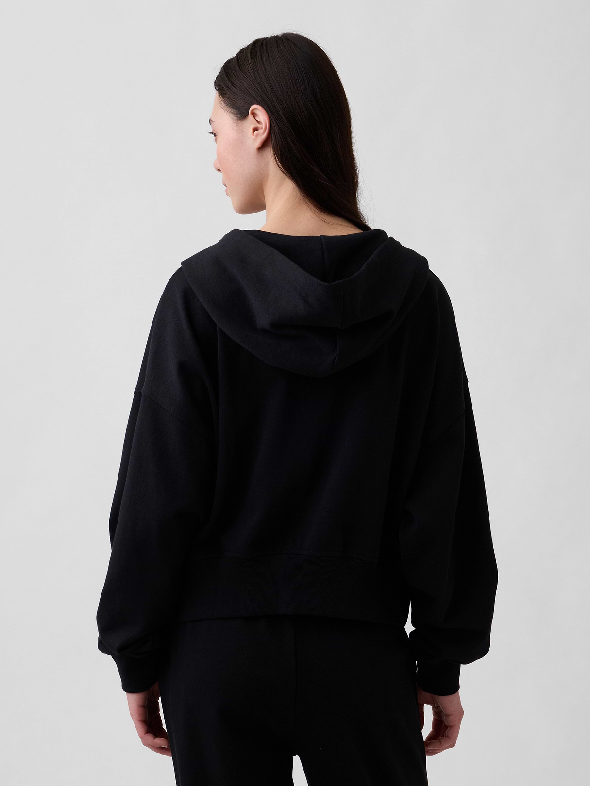 VintageSoft Terry Oversized Wedge Zip Hoodie - True black