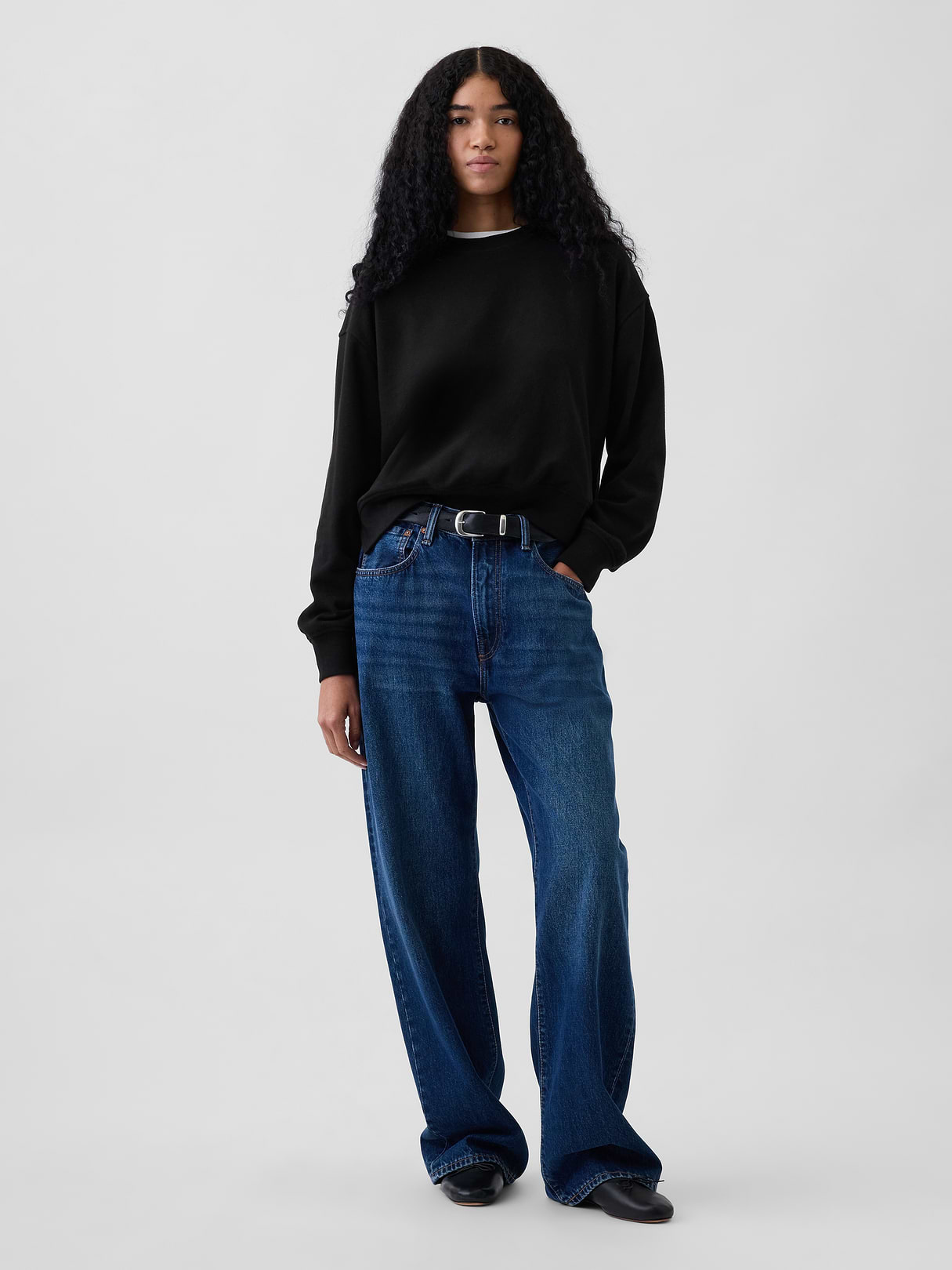 VintageSoft Terry Oversized Wedge Side-Slit Sweatshirt - Black