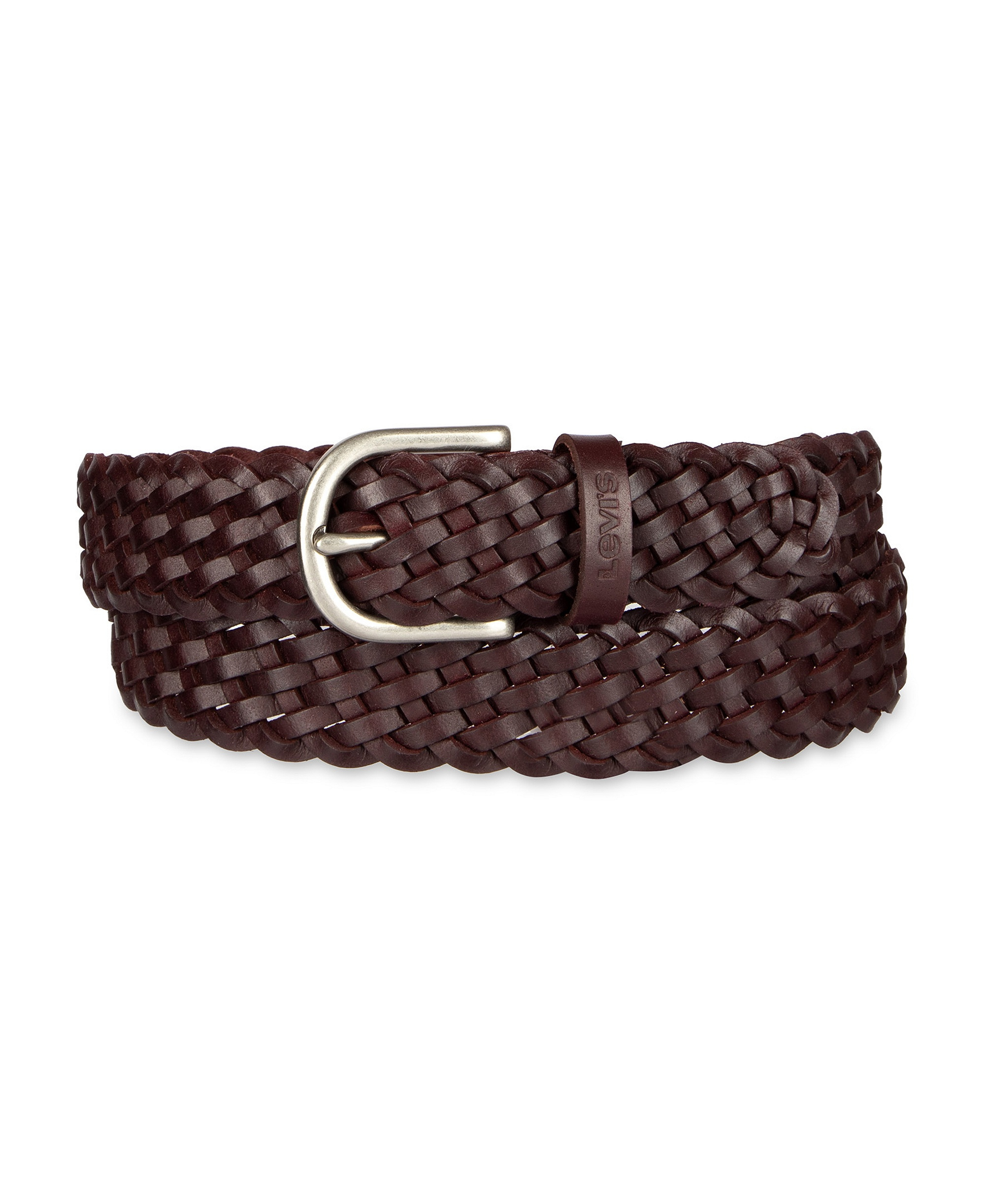 Levi's Women's Fully Adjustable Leather Braided Belt - Burgundy