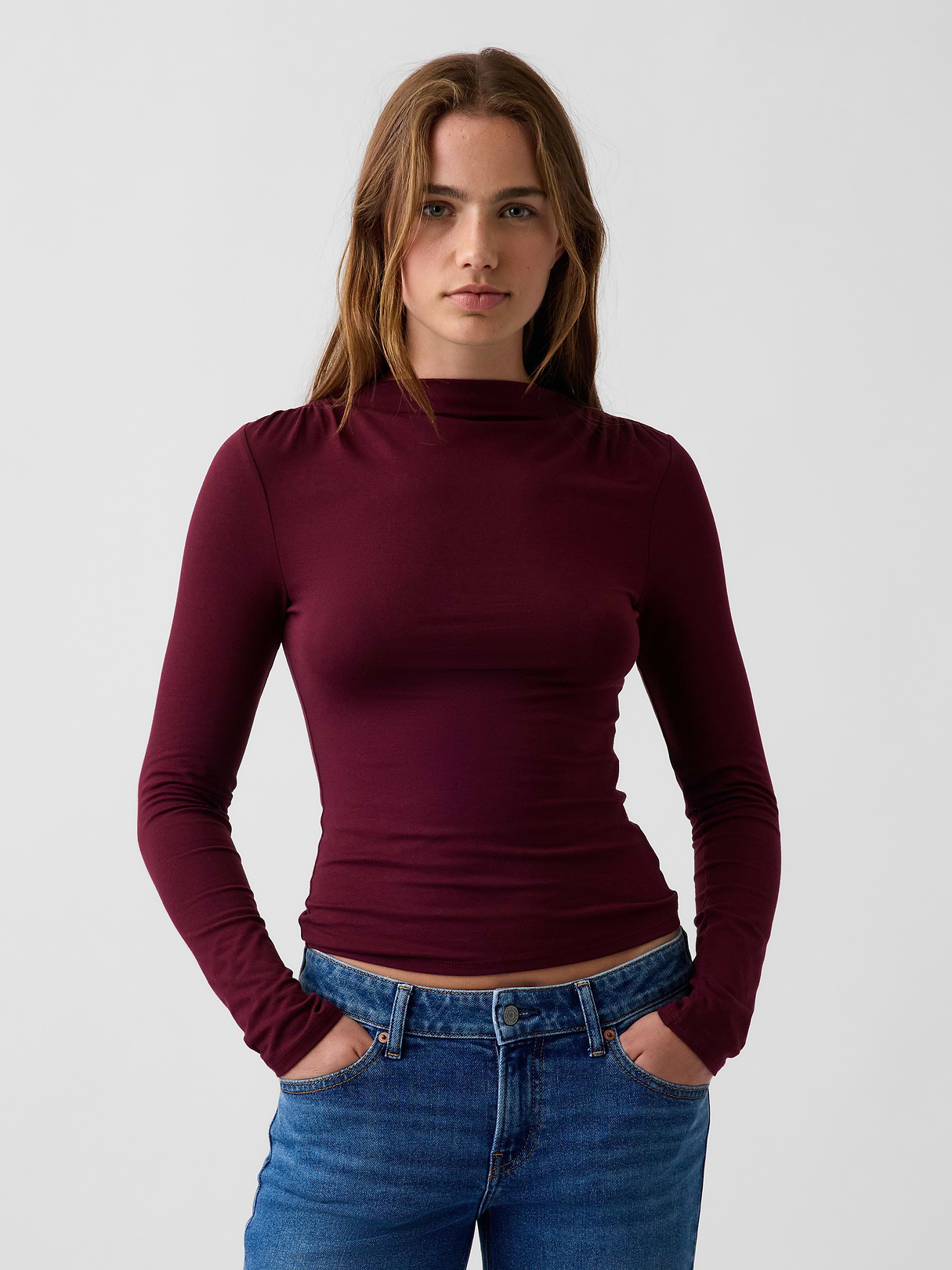 CloseKnit Jersey Funnel-Neck Ruched T-Shirt - Noir red