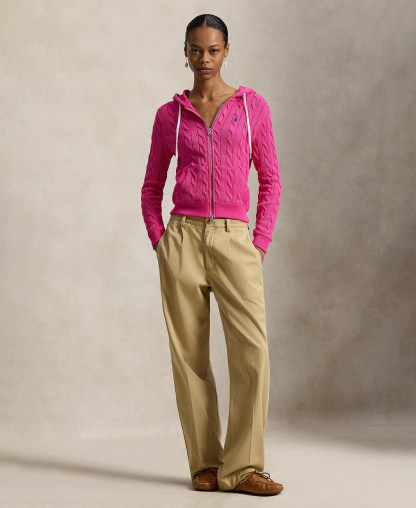 Polo Ralph Lauren Women's Cable-Knit Cotton Full-Zip Hoodie Sweater - Accent Pink