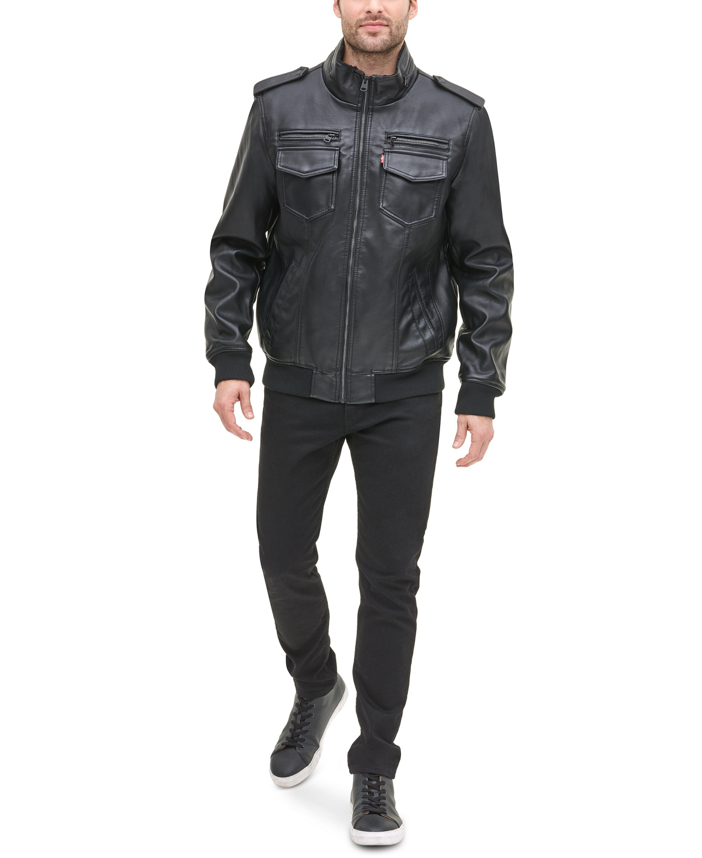 Levi's Men's Sherpa Lined Faux Leather Aviator Bomber - Black