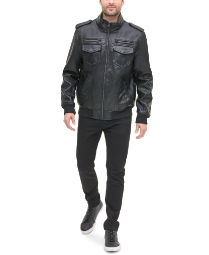 Levi's Men's Sherpa Lined Faux Leather Aviator Bomber - Black