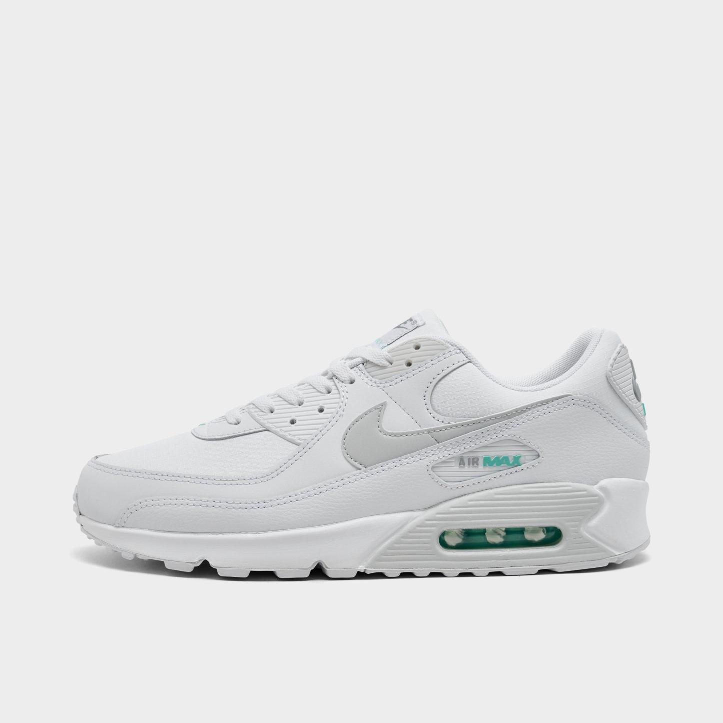 Men's Nithtke Air Max 90 Casual Shoes - Part 2 - White/Photon Dust/Hyper Turquoise - Left shoe facing left. Outside of the shoe.