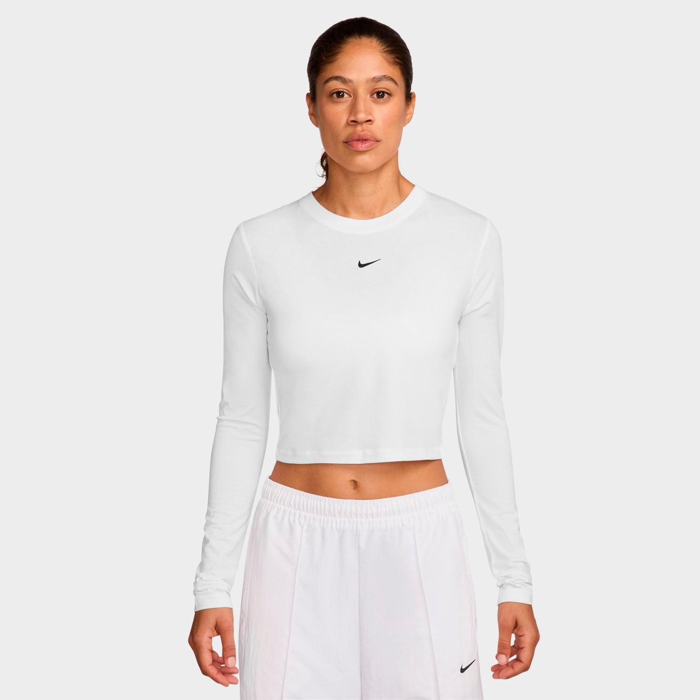 Women's Nithtke Sportswear Chill Knit Long-Sleeve Slim Crop Top - White/Black