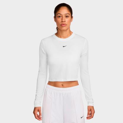 Women's Nithtke Sportswear Chill Knit Long-Sleeve Slim Crop Top - White/Black