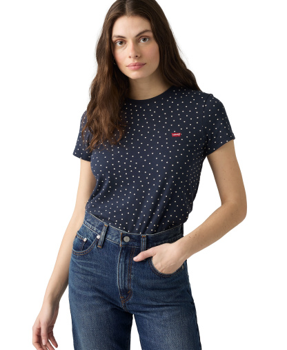 Levi's Women's The Perfect Crew Neck Cotton T-Shirt - Inga Dot Spaced Navy Blazer