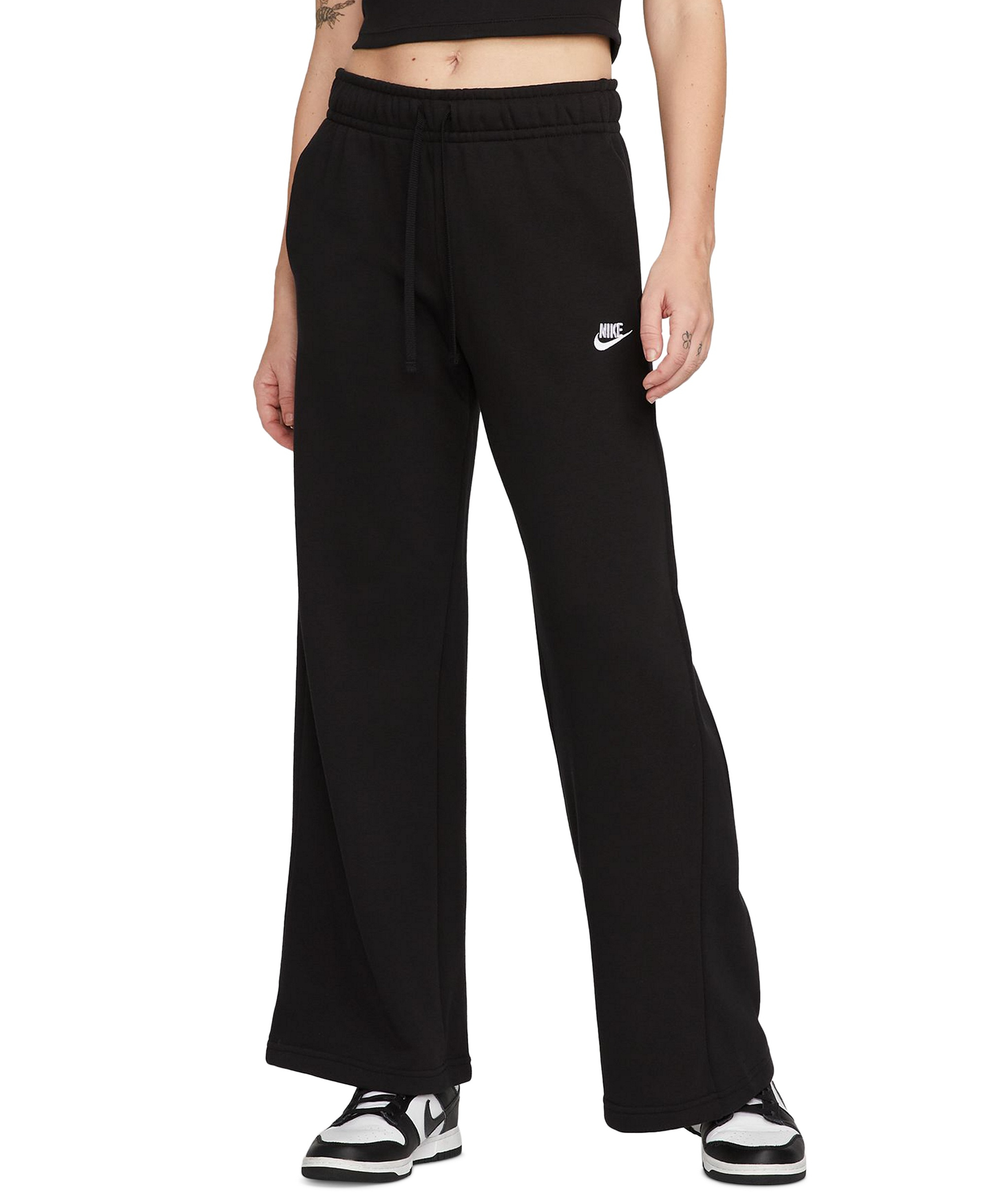 Nike Women's Sportswear Club Fleece Mid-Rise Wide-Leg Sweatpants - Black