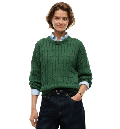 Tommy Hilfiger Women's Cable-Knit Crewneck Sweater - Deep Evergreen