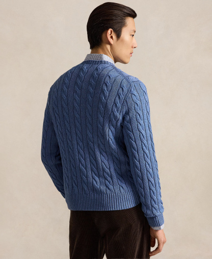 Polo Ralph Lauren Men's Cable-Knit Cotton Sweater - Blue Borage Heather