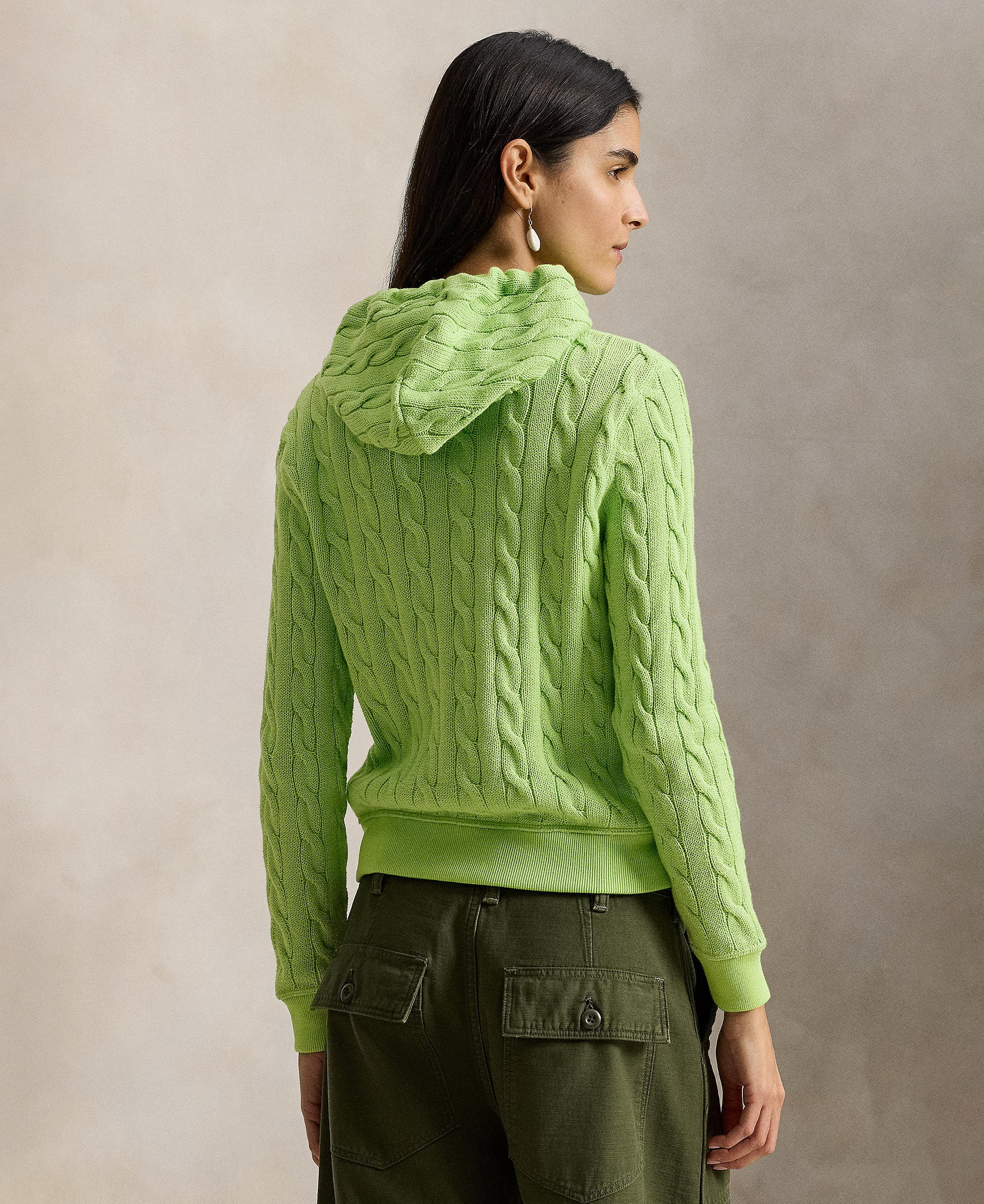 Polo Ralph Lauren Women's Cable-Knit Cotton Full-Zip Hoodie Sweater - Apple Green