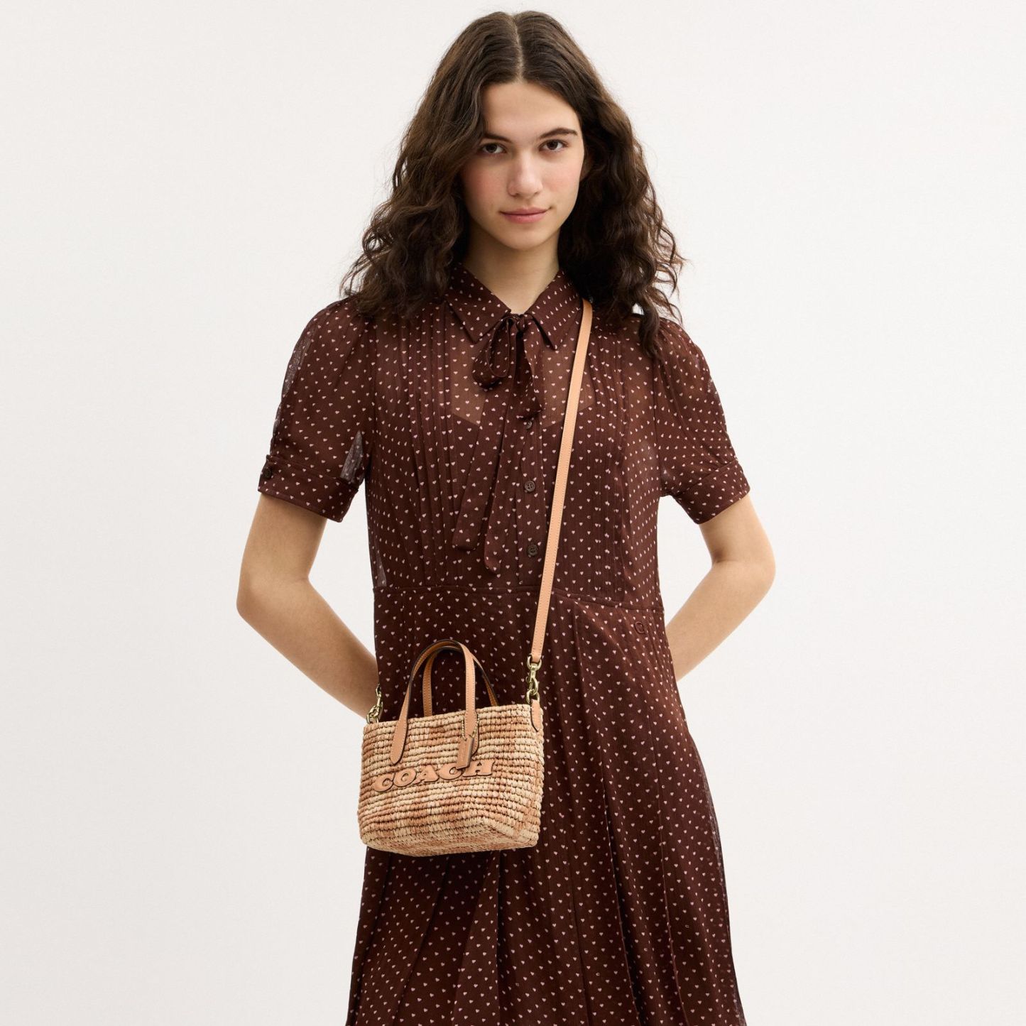 City Mini Tote Bag With Gingham Print - Gold/Tan - view 3