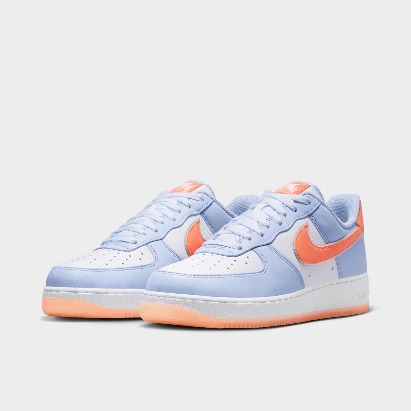 Men's Nike Air Force 1 '07 Low Casual Shoes - Hydrogen Blue/White/Orange Frost/Metallic Silver
