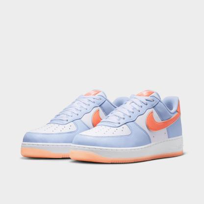 Men's Nike Air Force 1 '07 Low Casual Shoes - Hydrogen Blue/White/Orange Frost/Metallic Silver