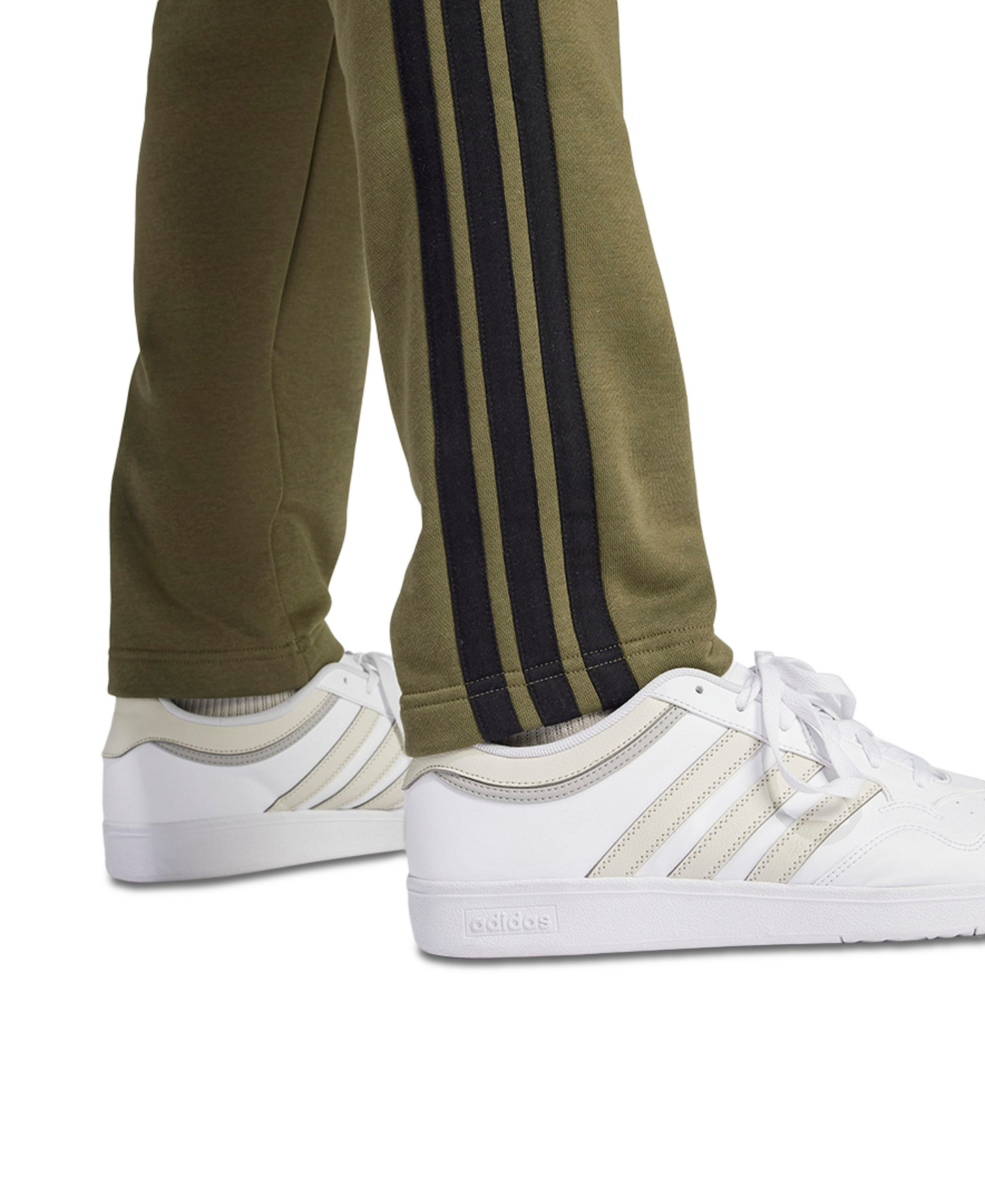 adidas Men's Essentials 3-Stripes Regular Open Hem Fleece Pants - Olive Strata