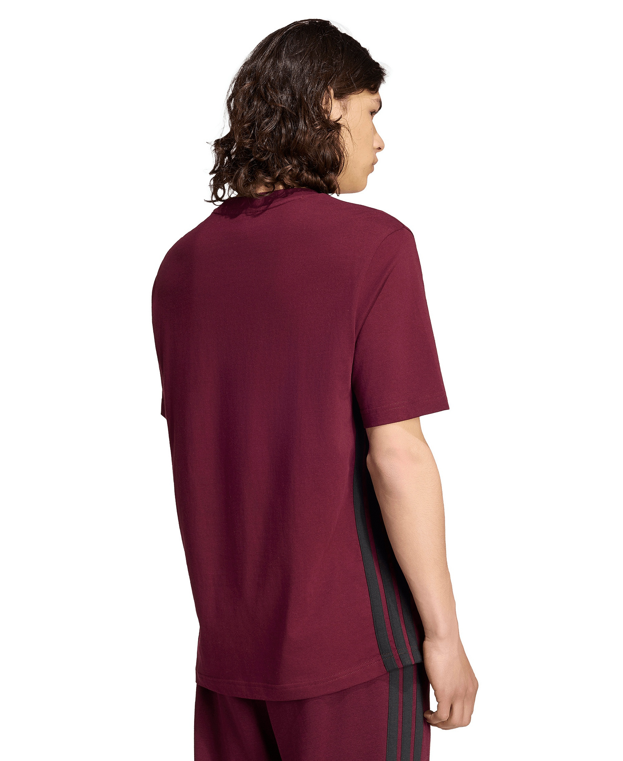 adidas Men's Essential 3-Stripes Single Jersey T-Shirt - Maroon