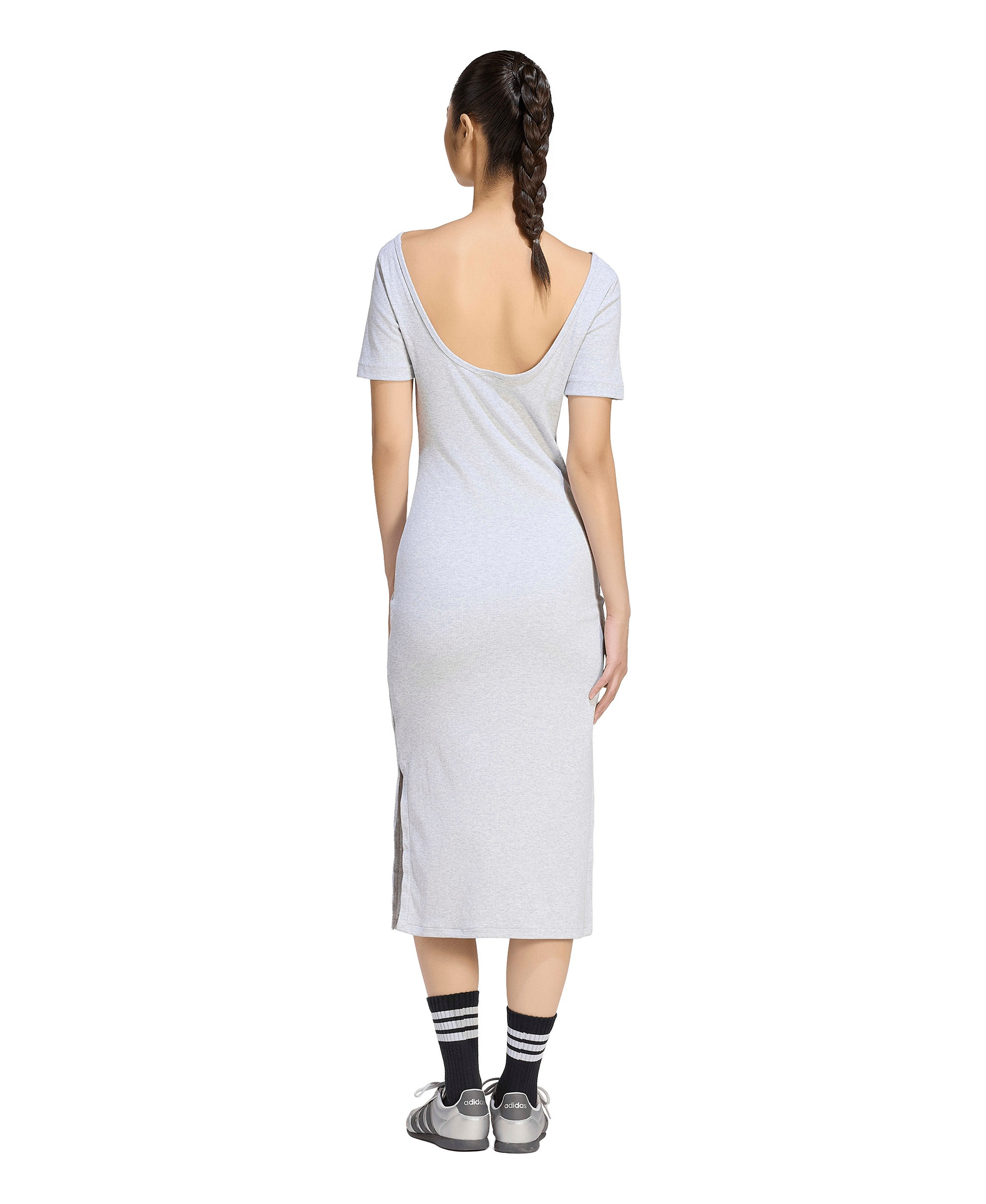 adidas Women's Logo Ribbed Dress - Light Gray