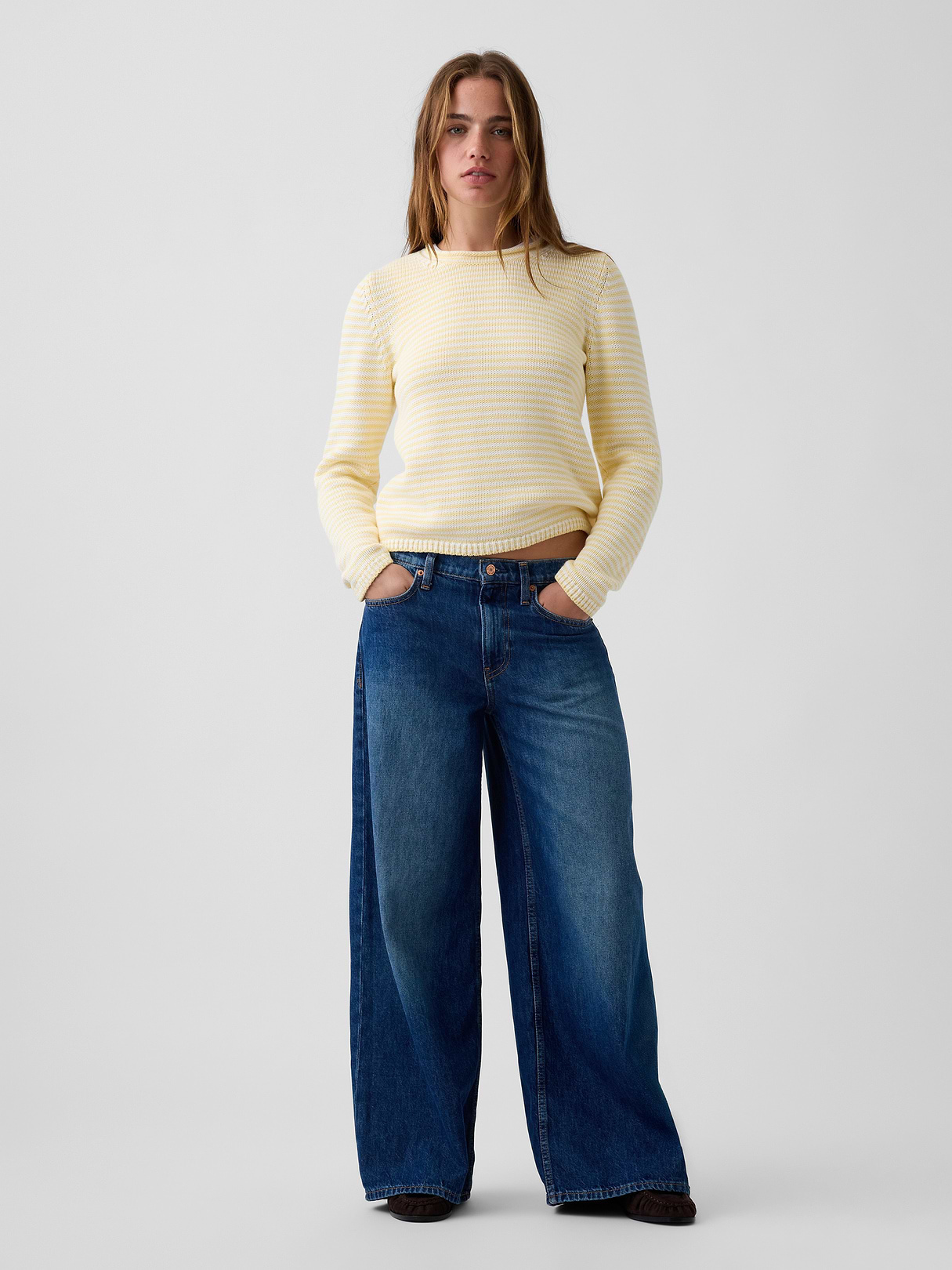 100% Cotton Rollneck Sweater - Yellow stripe