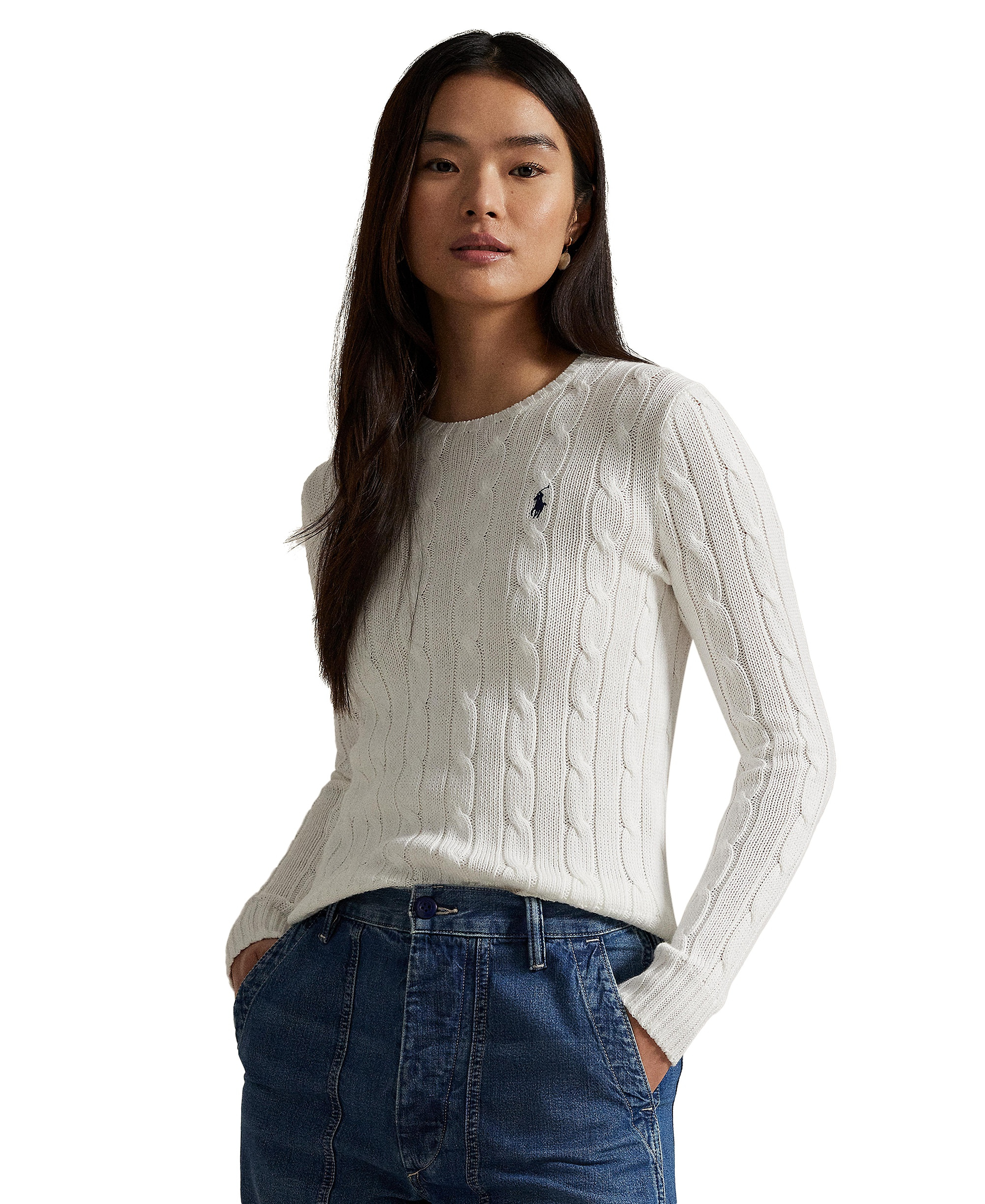 Polo Ralph Lauren Women's Cable-Knit Cotton Crewneck Sweater - Classic White