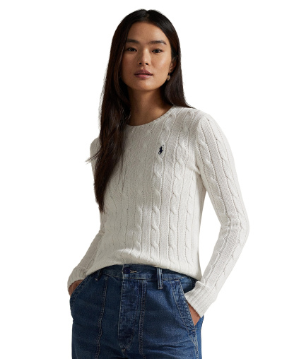 Polo Ralph Lauren Women's Cable-Knit Cotton Crewneck Sweater - Classic White