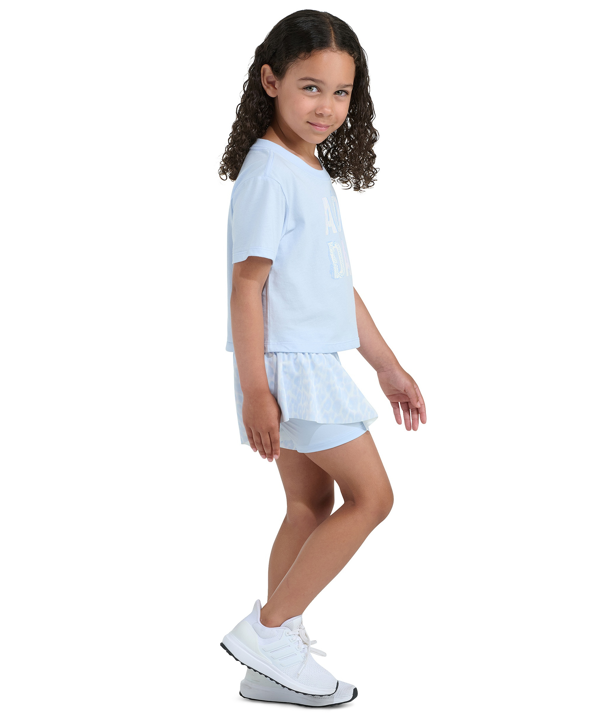 adidas Girls' 2T-6X Short-Sleeve Graphic T-Shirt and Printed Flowy Shorts, 2-Piece Set - Light Blue